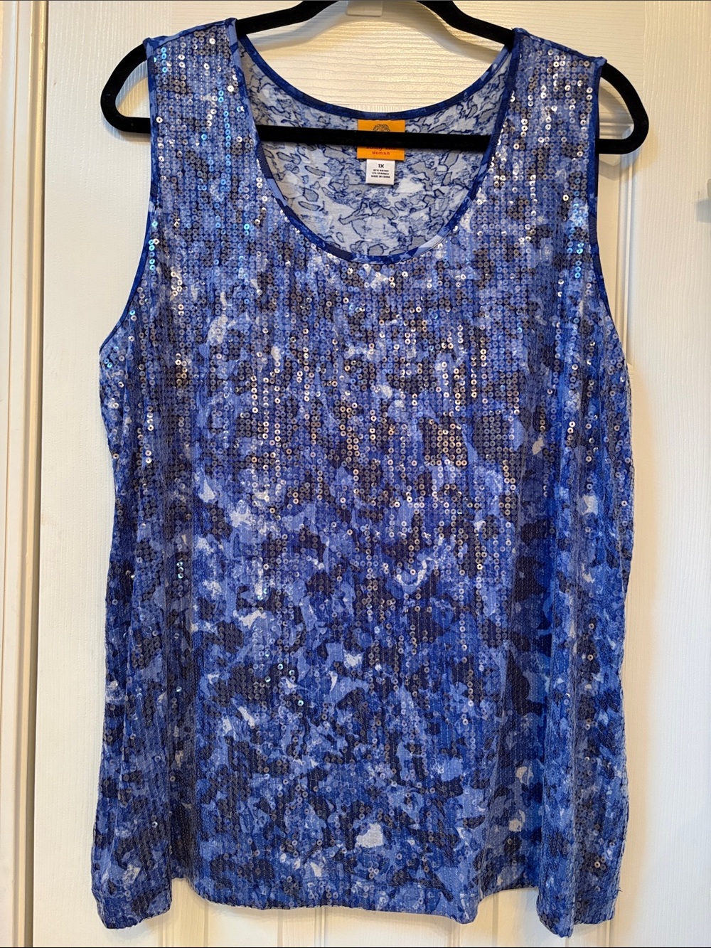 Size 1X Ruby Road Royal Blue Knit Open-Front Cardigan with Sequined Tank - Picture 5 of 8